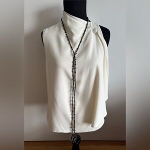 Lariat with Swarovski Crystal Accents, Black and Silver Beads.